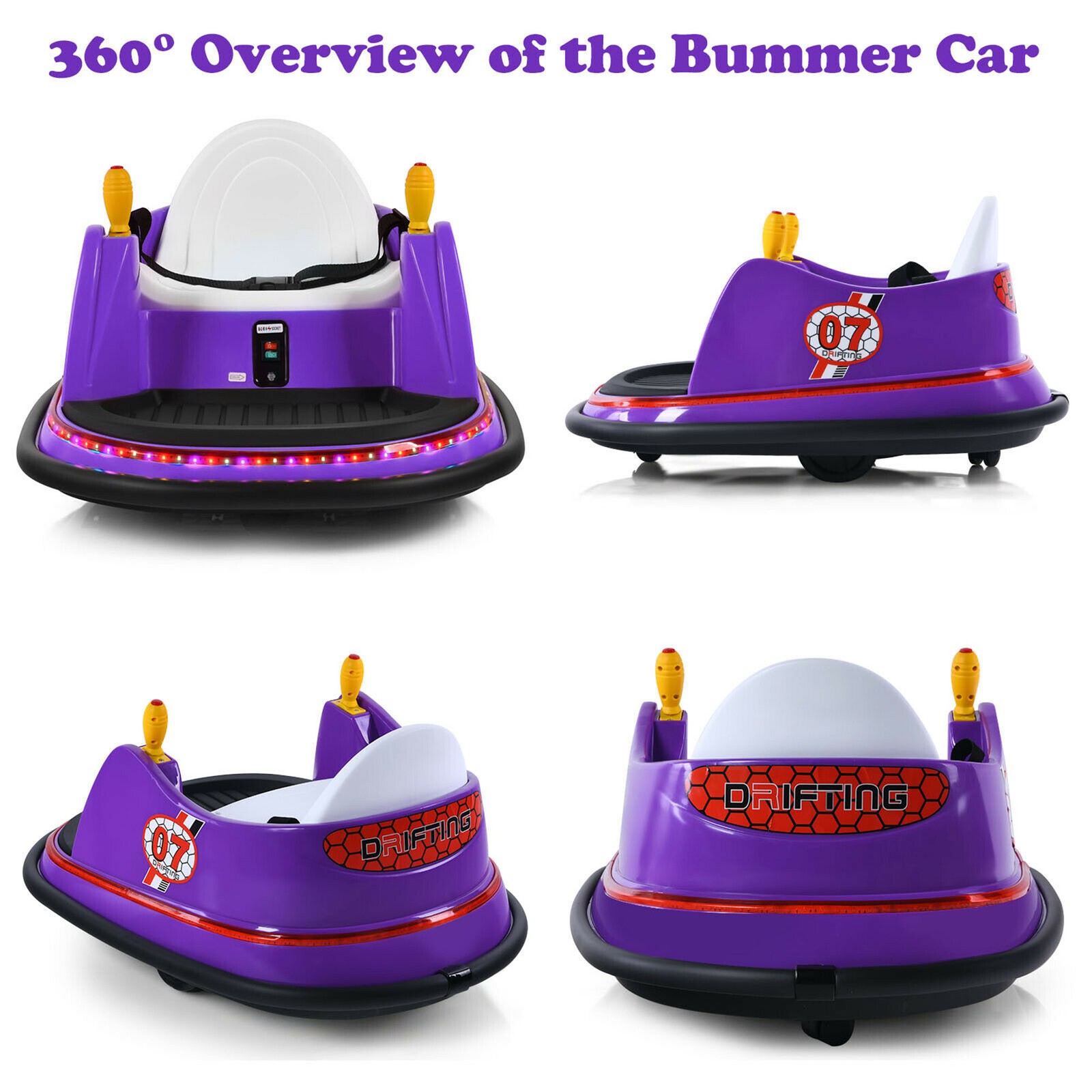 6V Kids Ride On Bumper Car Vehicle 360 Degree Spin Toy w/ Remote Control Purple
