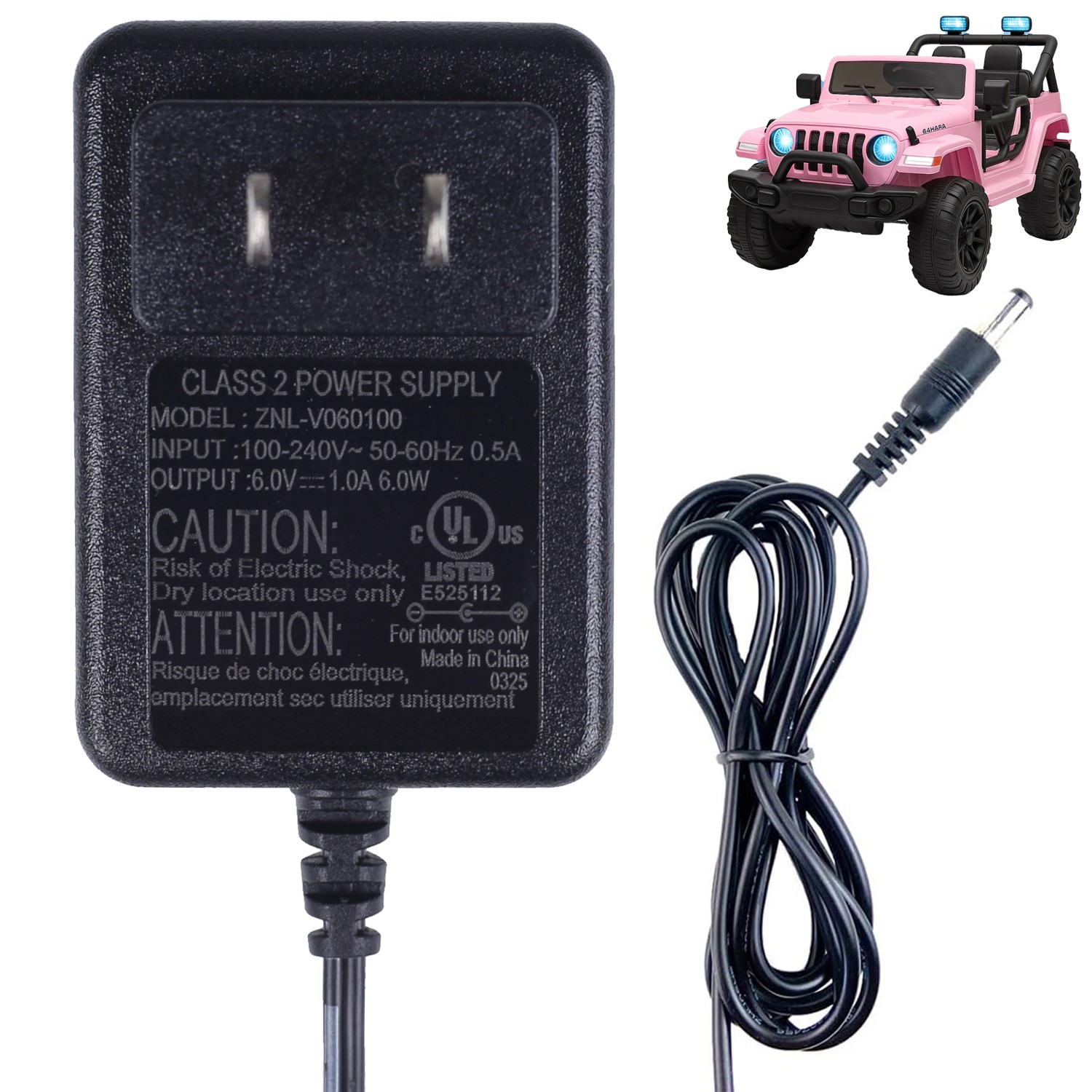 6V Jeep SUV Bumper Power Adapter, 6Volt Battery Charger for Kids Ride On Toys