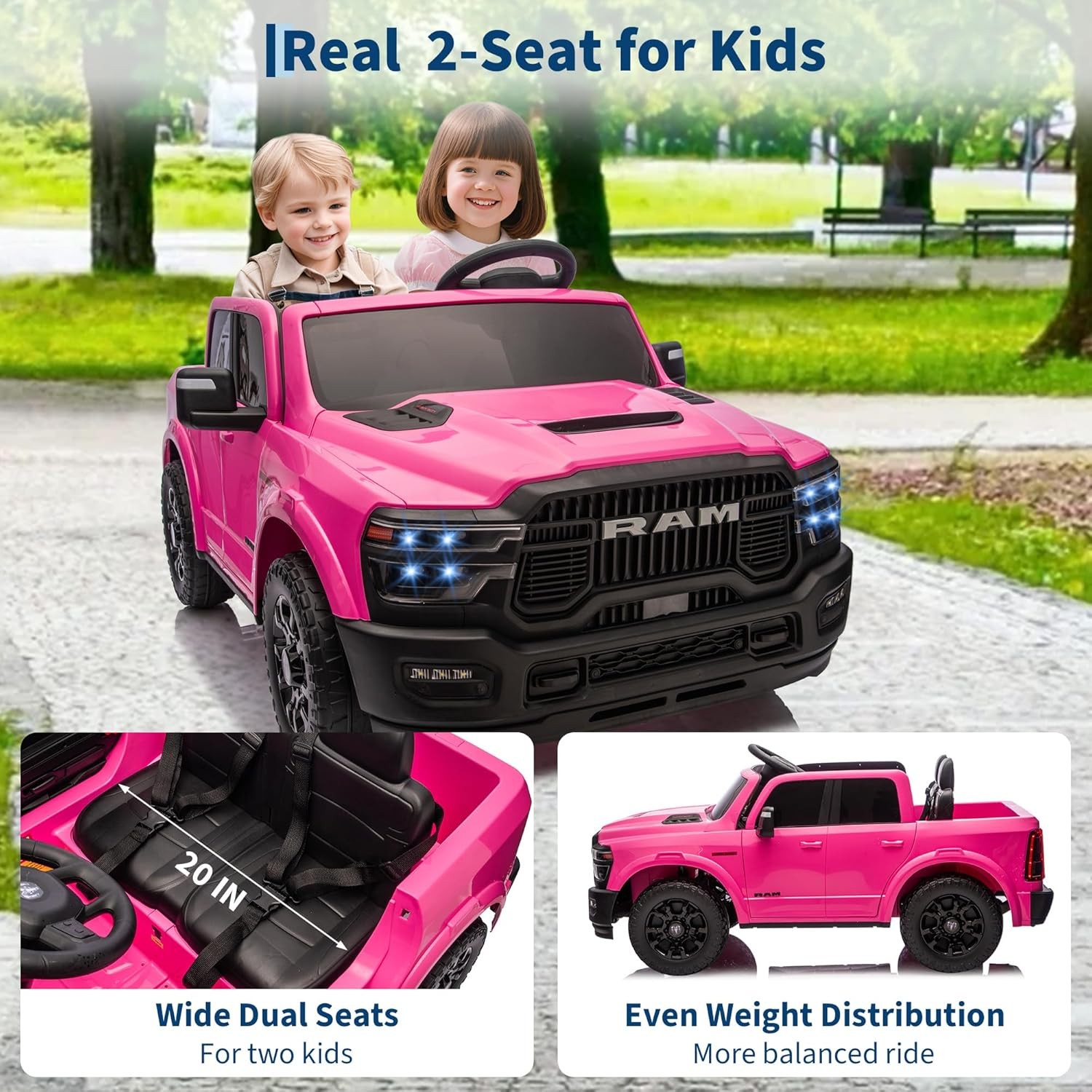 2 Seater Electric Car for Kids 24V Ride on Truck Toys Licensed RAM 2500 for Kids
