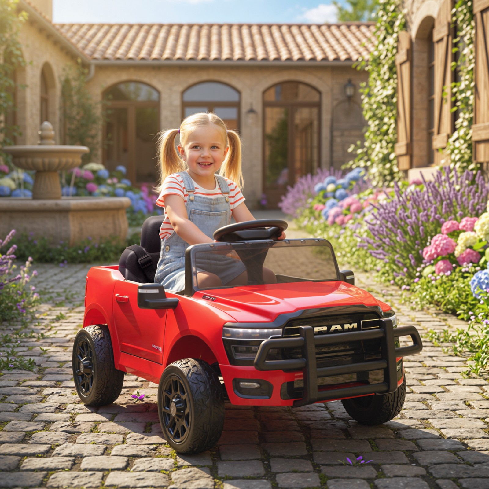 Qaba 12V Licensed Dodge RAM 3500 Kids Ride on Car with Dual Motors, Red