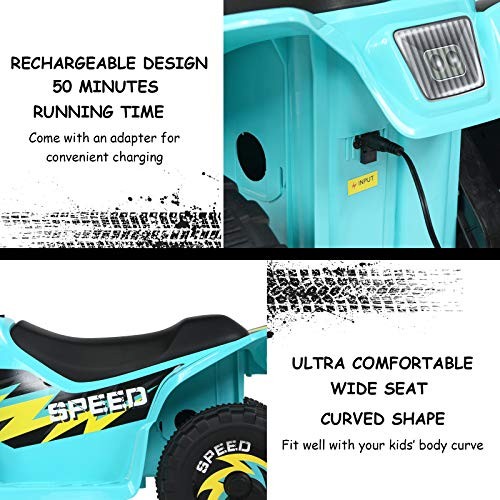 Kids ATV, 6V Battery Powered Electric Quad, Forward/Reverse Switch, Rear Blue