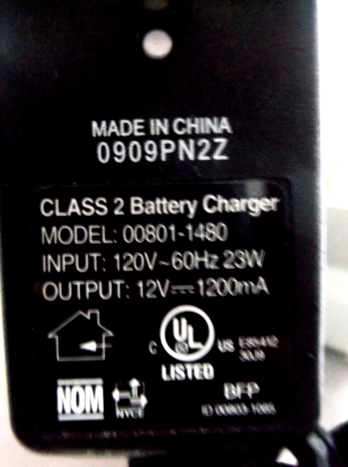 GENUINE Power Wheels Fisher Price 12 Volt Class 2 CHARGER Model # 00801-1480