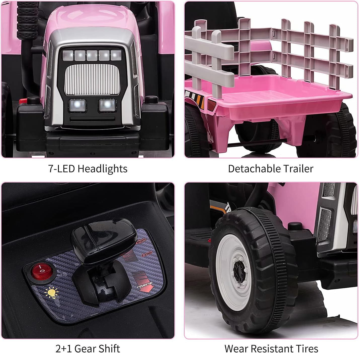 12V Kids Battery Powered Electric Tractor with Trailer, Toddler Ride on Car with