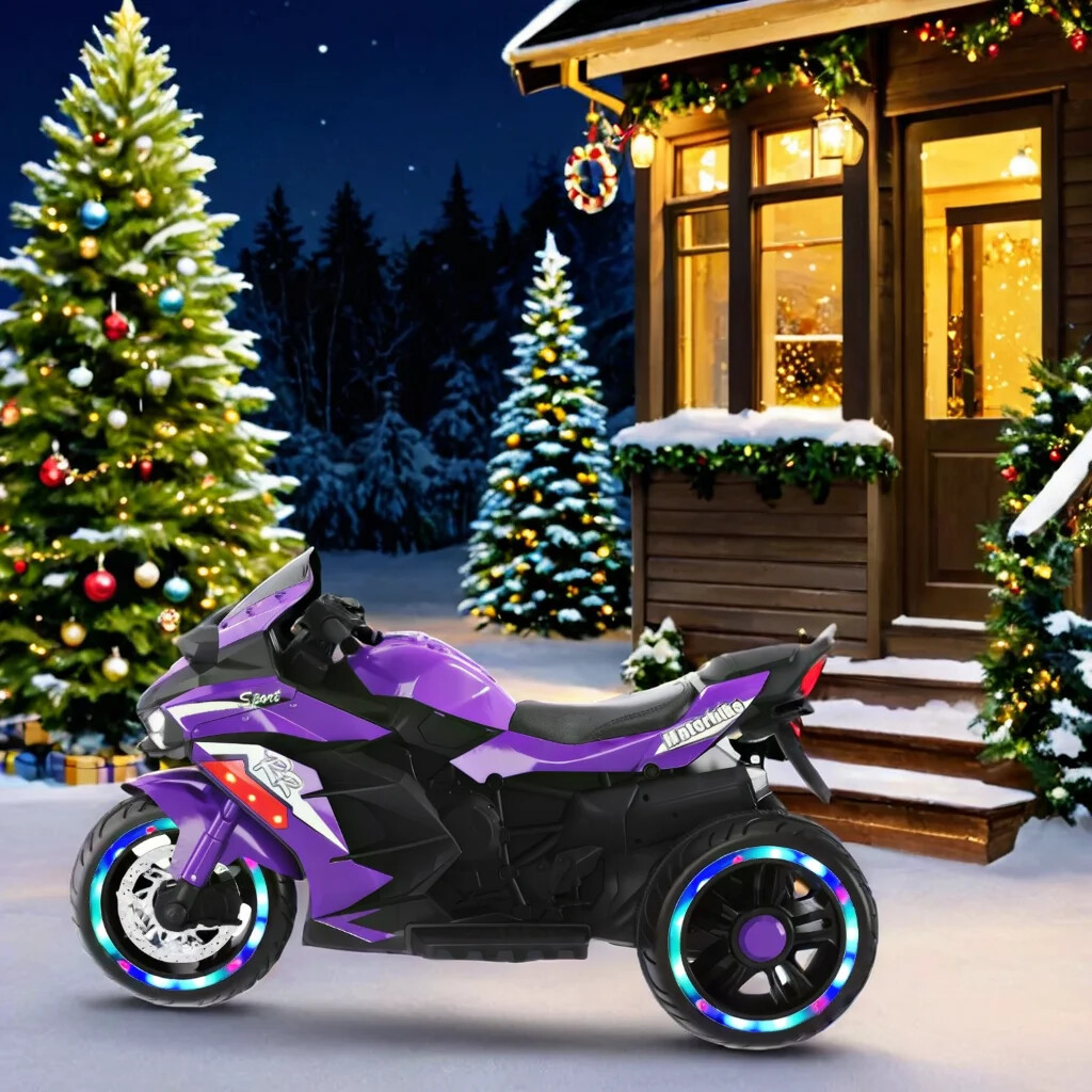 New Kids Ride On Dirt Bike 12V Electric Motorcycle 3 Wheels Lighting Purple US