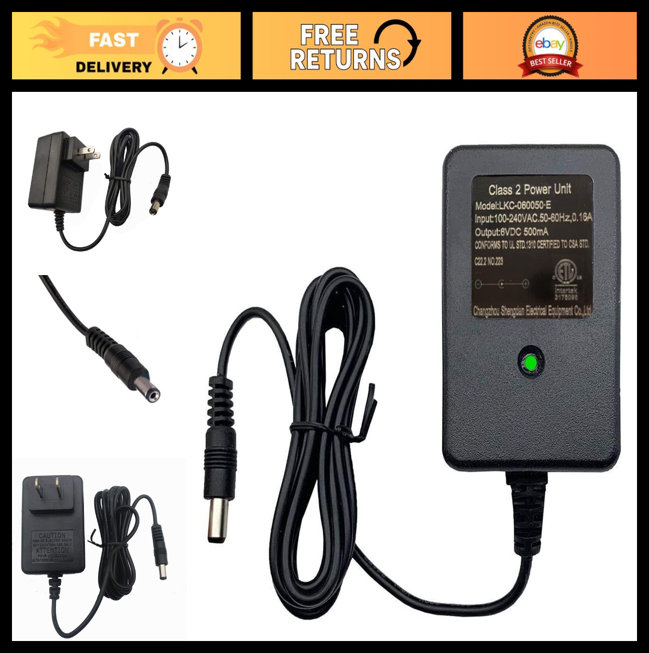 6V DC 500mA Universal Charger for Kids Electric Ride-On Car Toys, Power Adapter