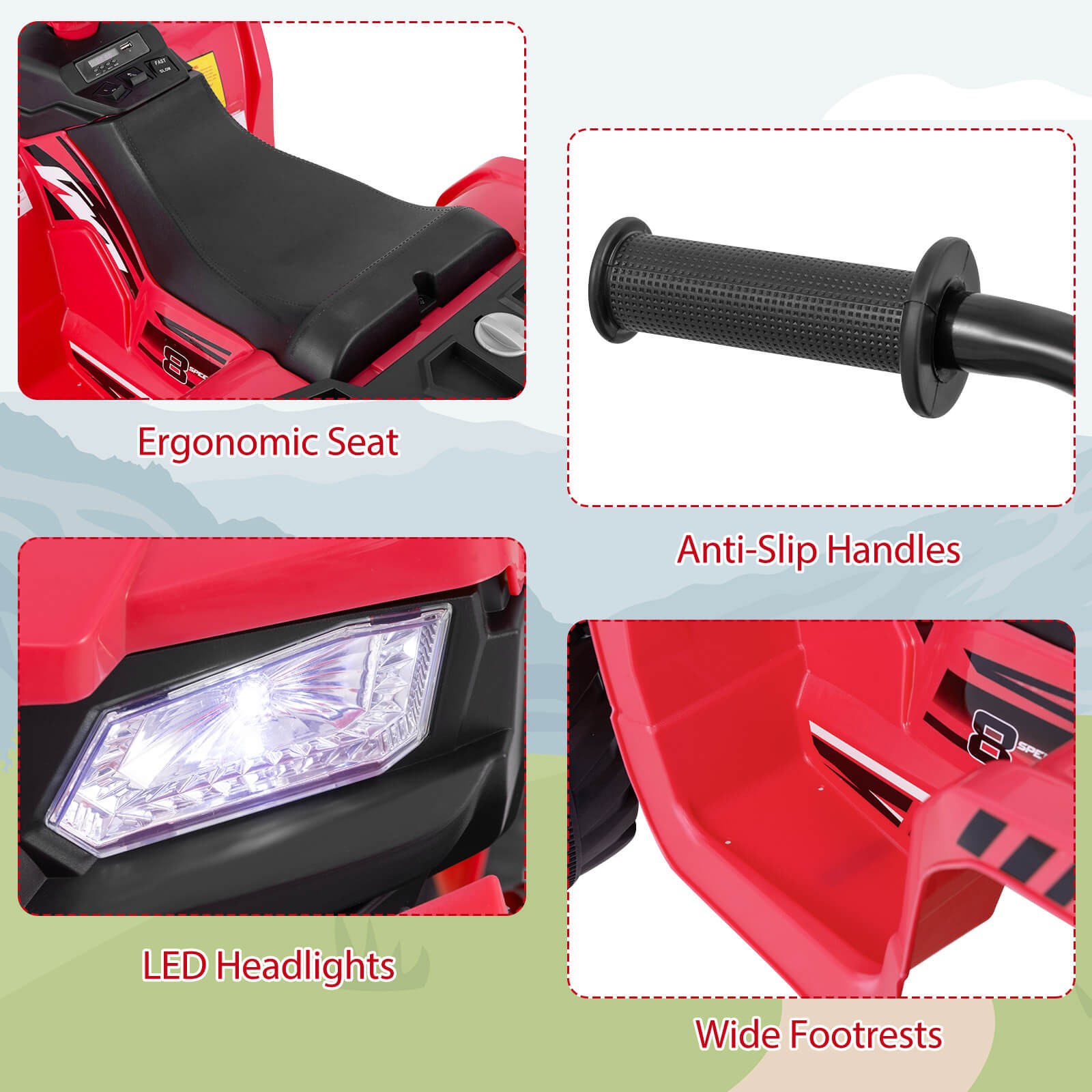 4-Wheeler Kids Ride-On Car with Wireless Connection Music Radio Treaded Tires