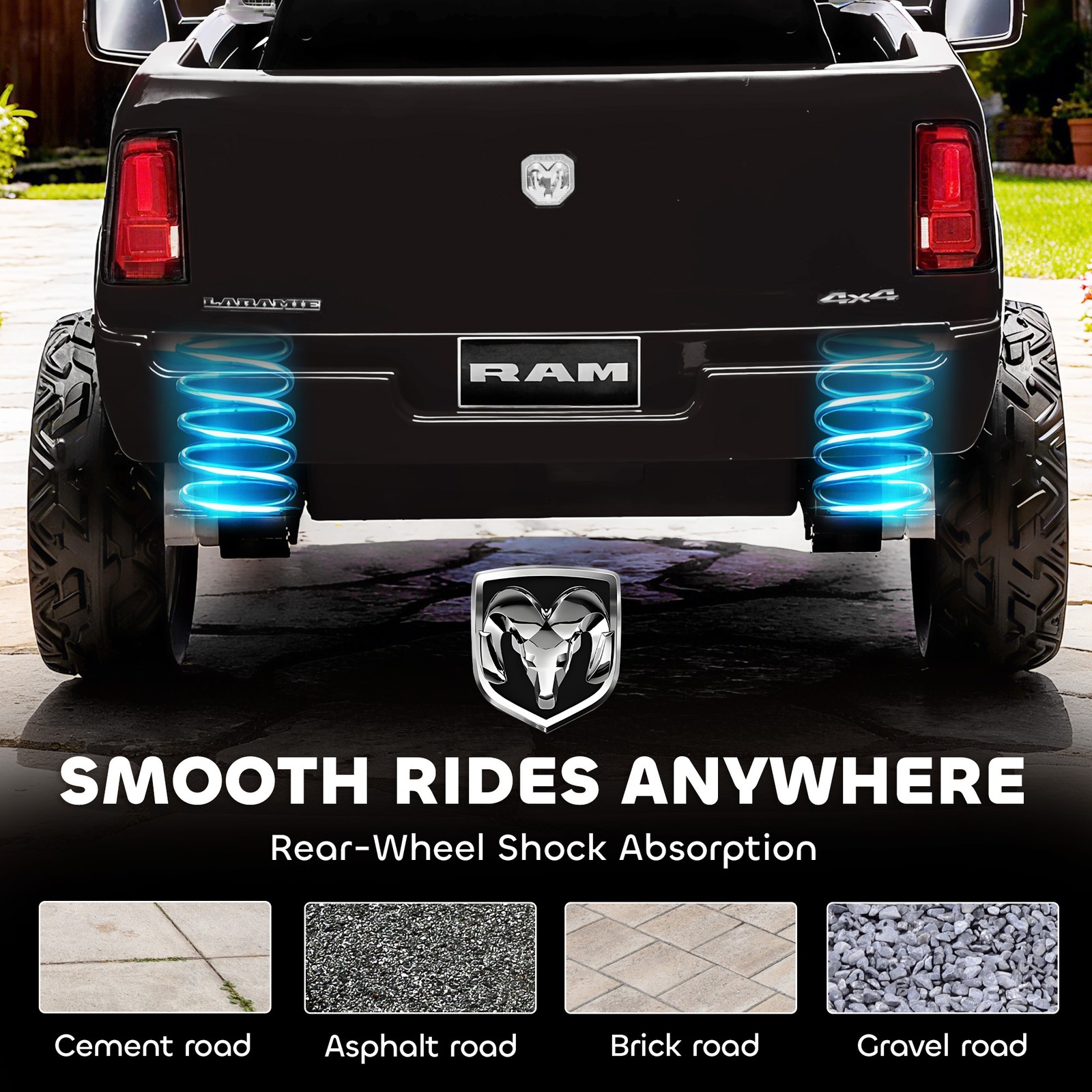 12V Licensed Dodge RAM 3500 Kids Ride on Car with Dual Motors, Black