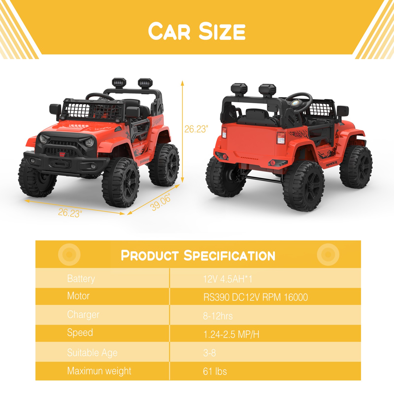 Red Kids Electric Ride on Car Toys 12V with Remote Control for Kids 3-8