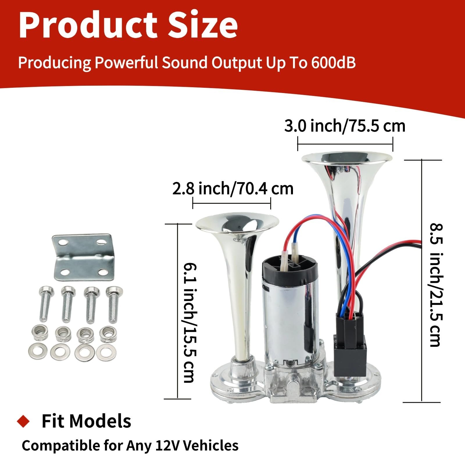 600DB Air Horn Kit Super Loud with Air Compressor, Train Horn Loud Dual Trump…