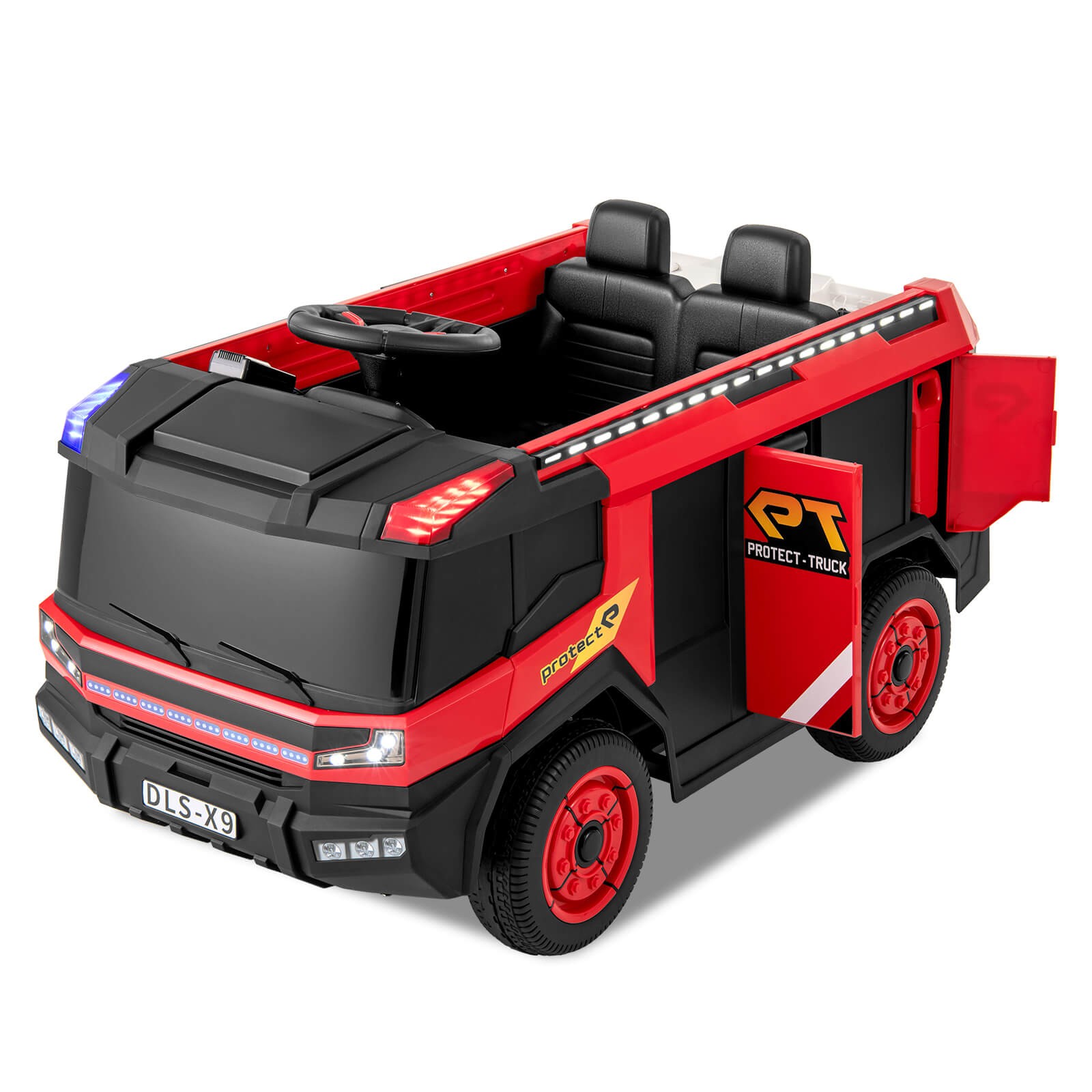 2-Seater Kids Ride on Fire Truck w/Remote Control Water Gun Extinguisher Shovel