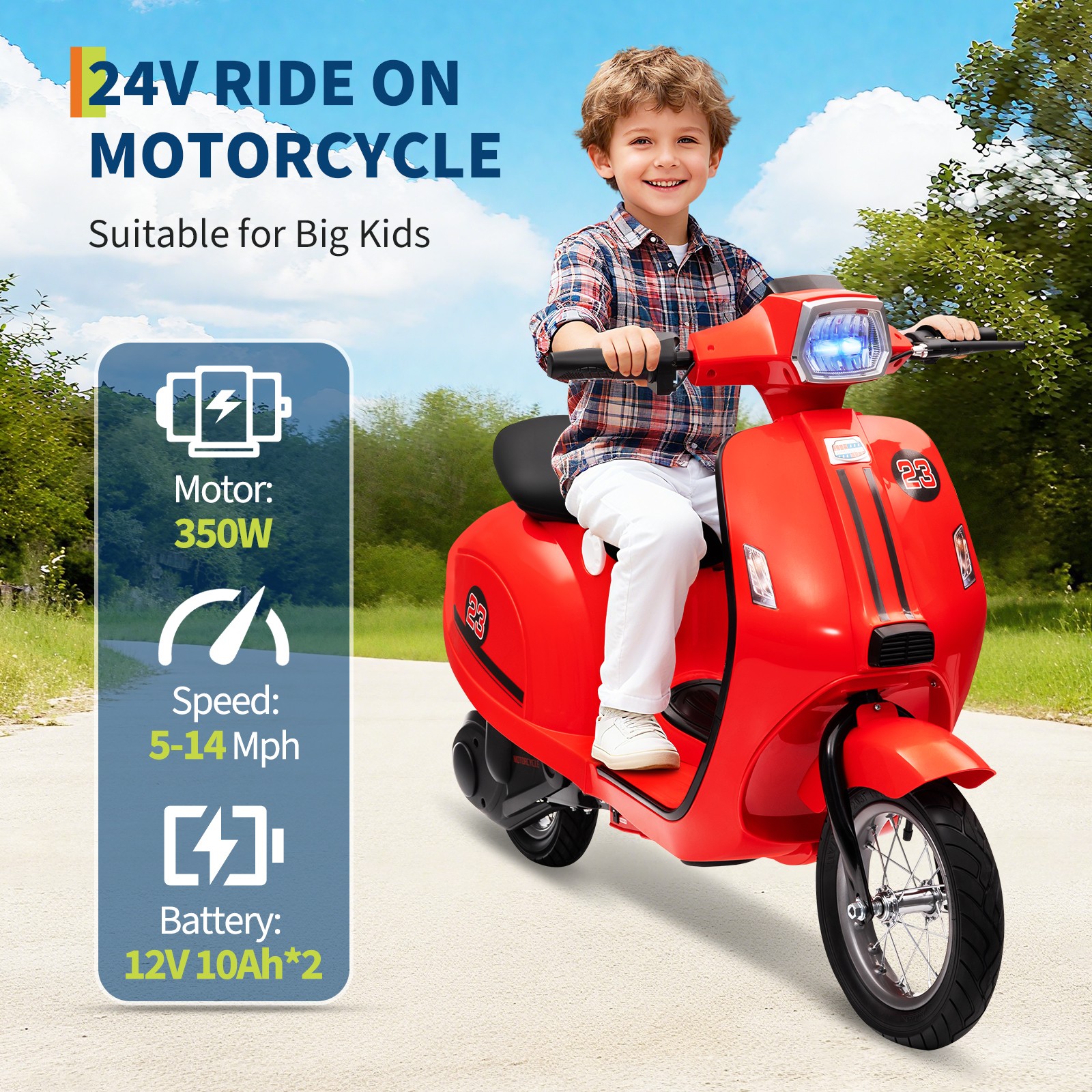 Kids Motorcycle,24V Children Moped,Electric Scooter,Ride On Toys for 8-14 Years