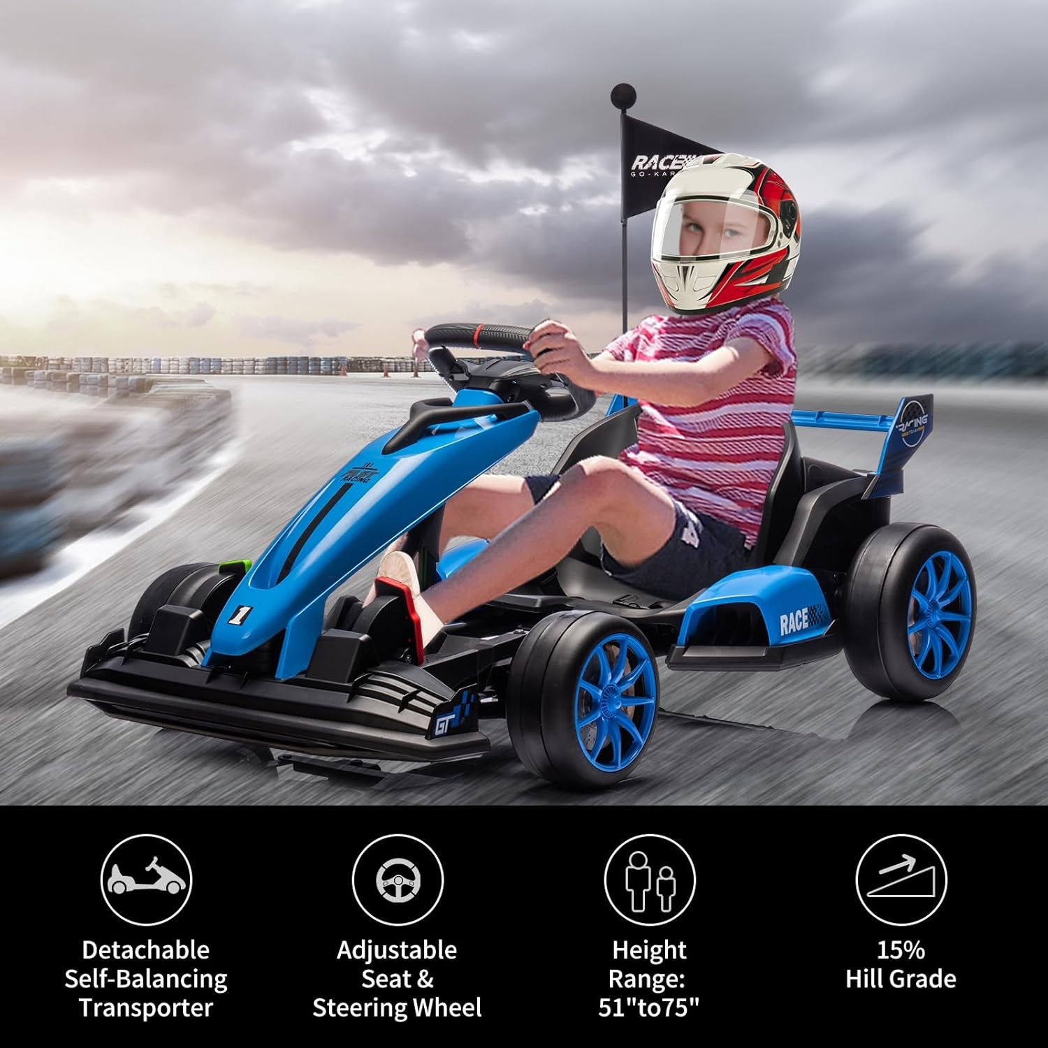 24V Drift Cart for Kids, Dual Motors, Electronic Brake, Adjustable Seat,Foldable