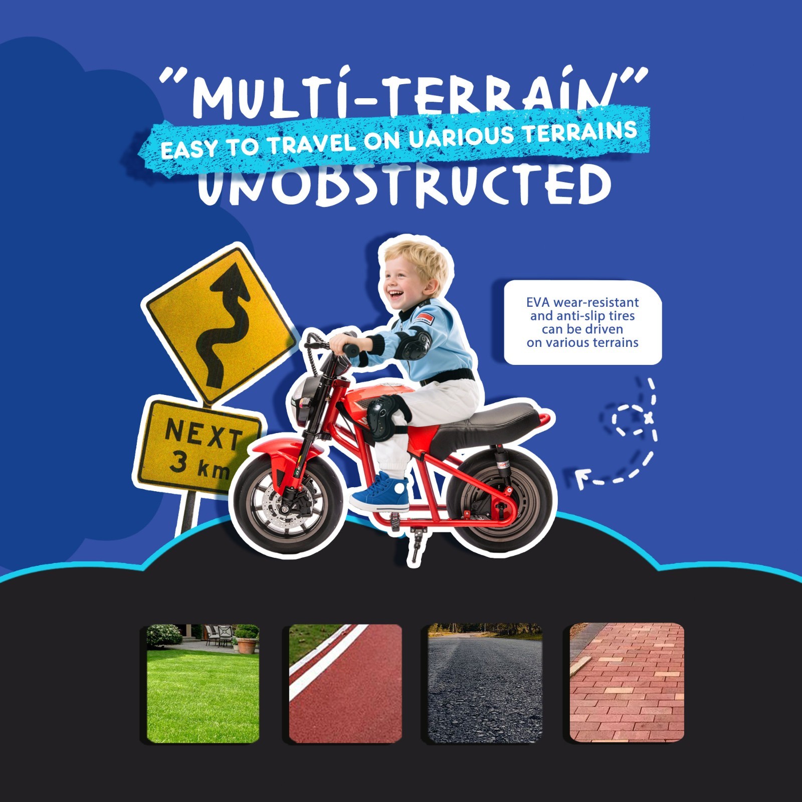 24V Kids Electric Motorcycle w/14in EVA Wheels, 300W Motor for Kids 6+,Red