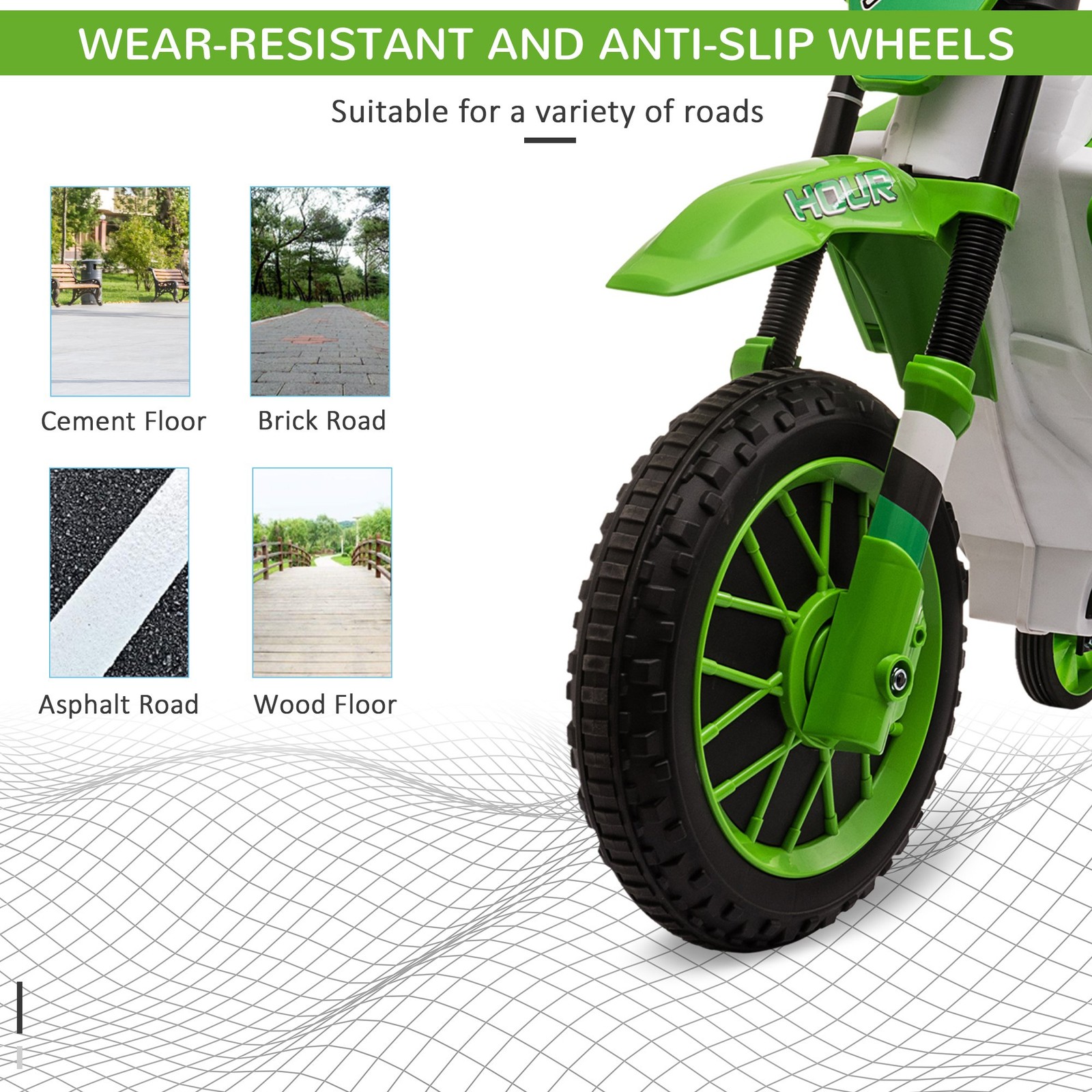 12V Electric Kids Ride On Dirt Bike Motorcycle Toy with Training Wheels Green