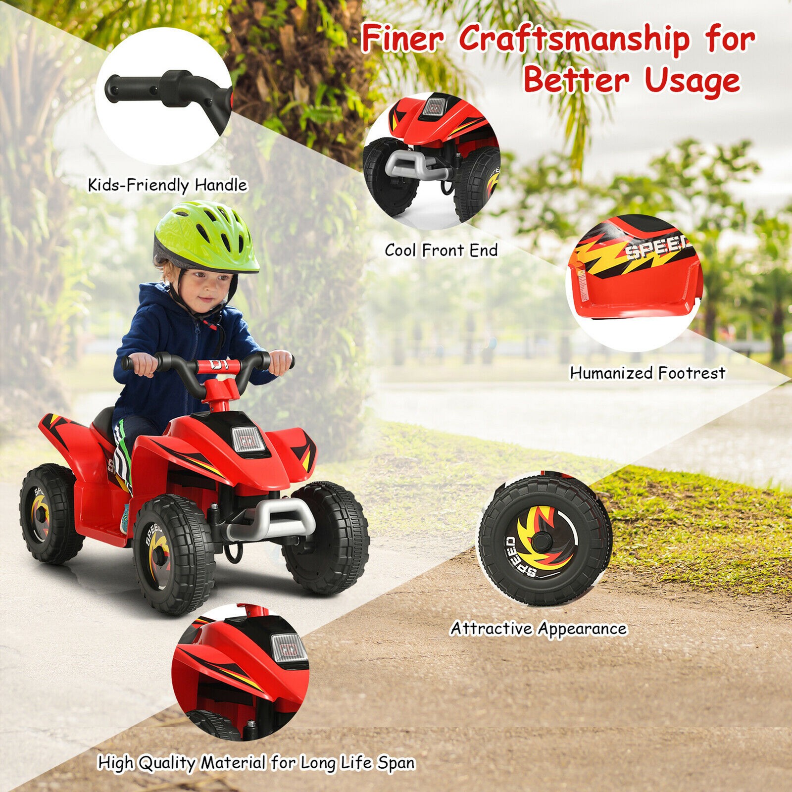 6V Kids Electric Quad ATV 4 Wheels Ride On Toy Toddlers Forward & Reverse Red