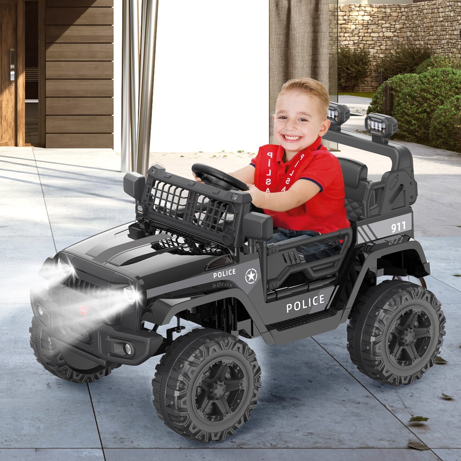 Electric 12V Battery Kids Ride On Jeep Car 4-Wheeler Truck with RC, LED, Music