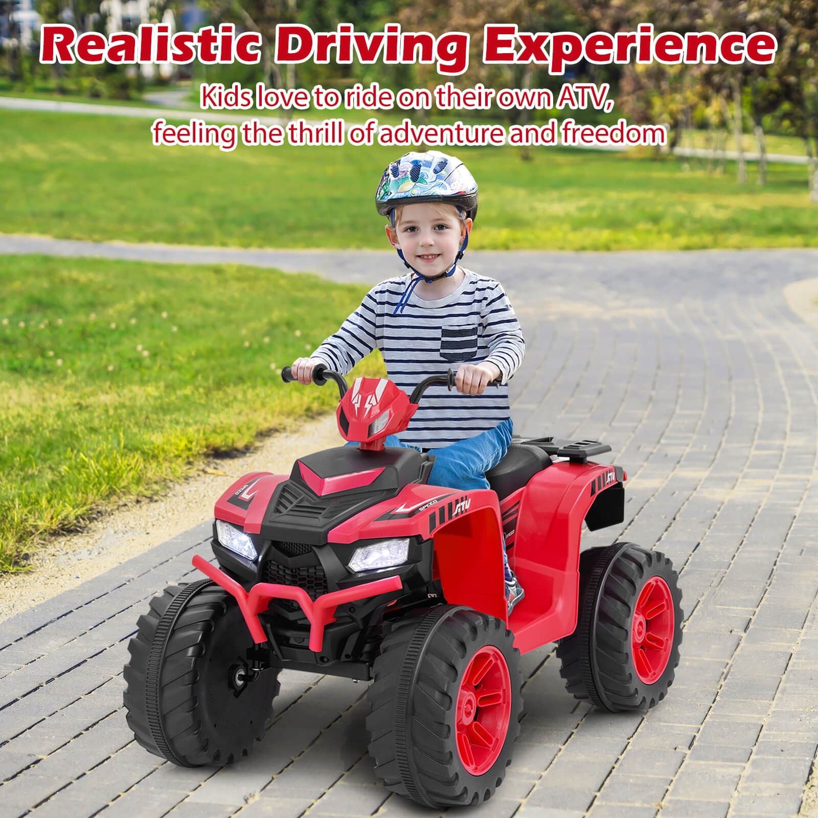 4-Wheeler Kids Ride-On Car with Wireless Connection Music Radio Treaded Tires