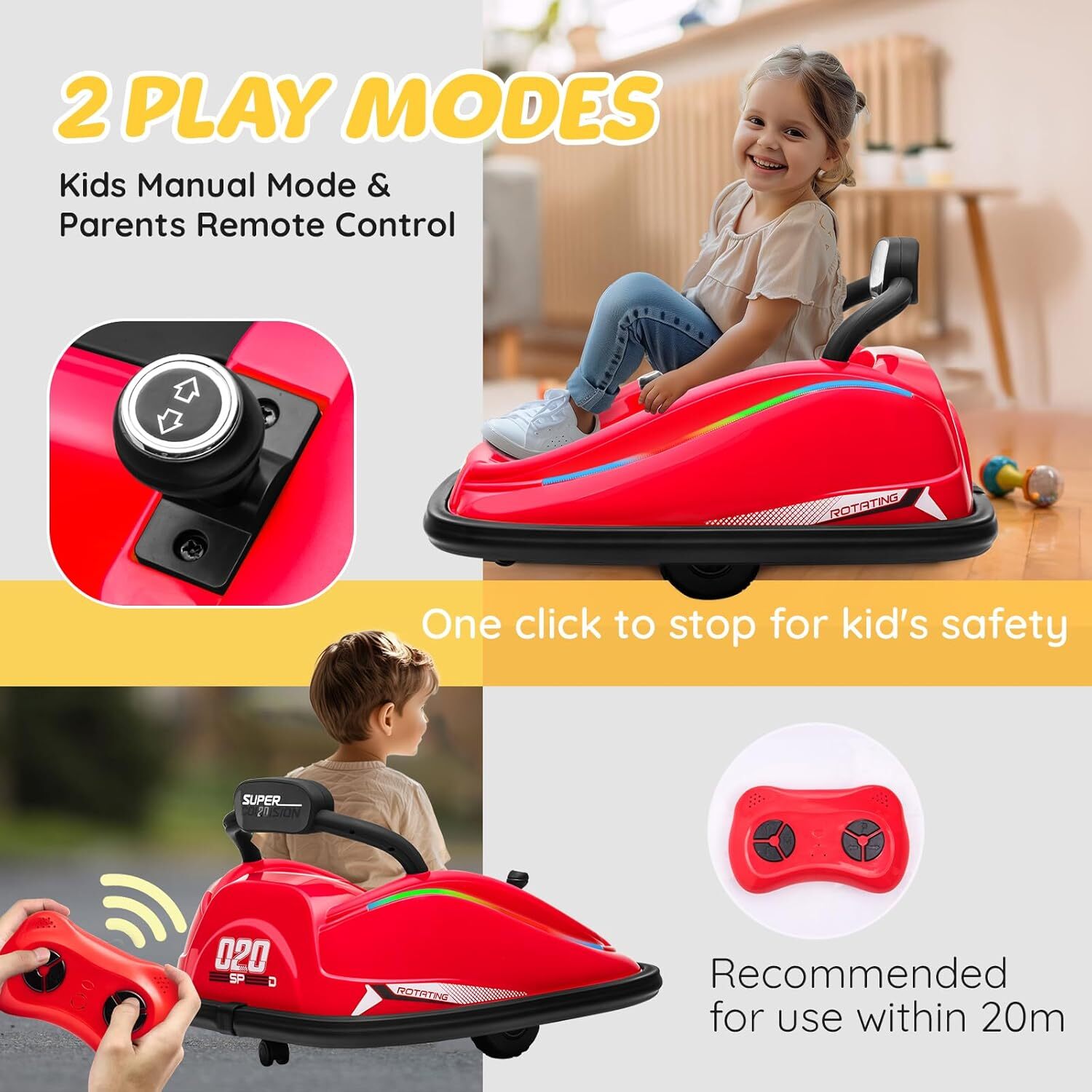 12V Kids Ride on Bumper Car 360° Spinning Electric Vehicle w/Remote Control MP3