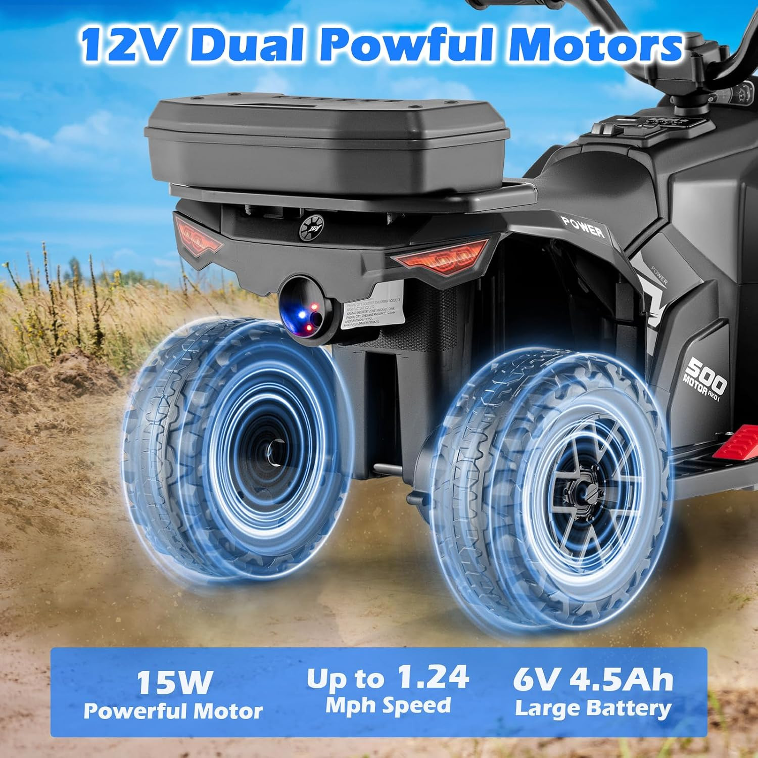 Kids ATV with Spray Function, Remote Control, Storage Trunk, 6V Toddler Ride on