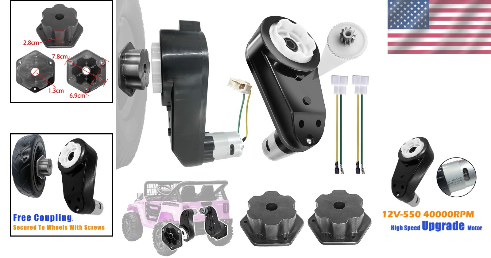 High-Performance 12 Volt Motor Gearbox 2-Pack – Ideal for Power Wheels Upgrade