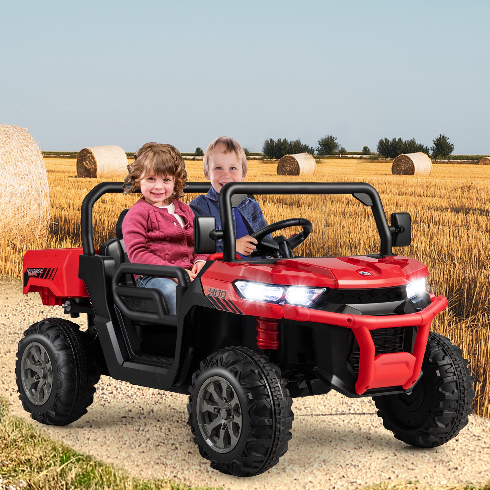 12V 2 Seater Ride On UTV Dump Truck Remote w/ Electric Dump Bed & Shovel Red