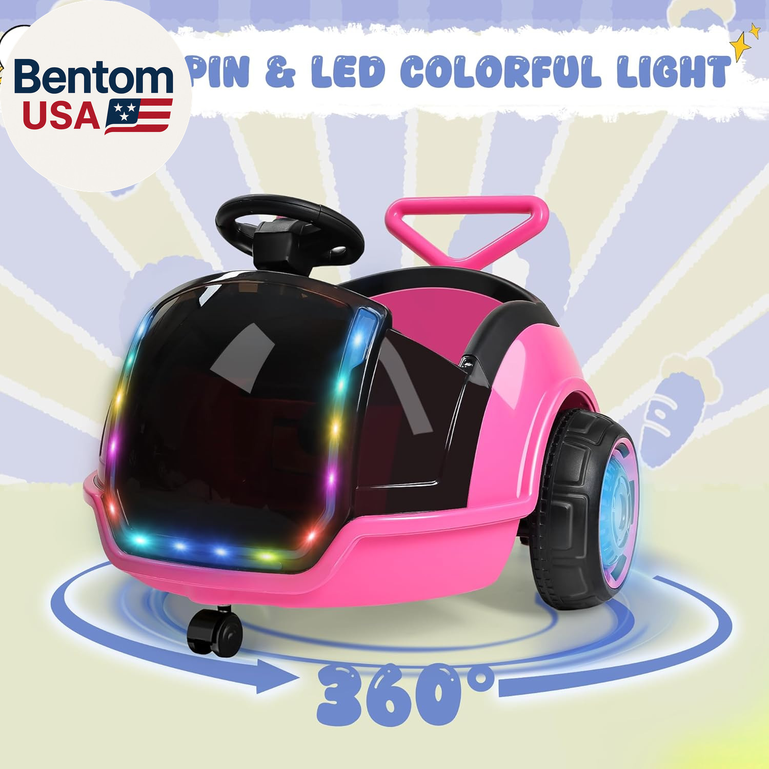 3-In-1 Electric Push Ride on Car, 12V Kids Ride on Toy W/Remote Control, 360° Sp
