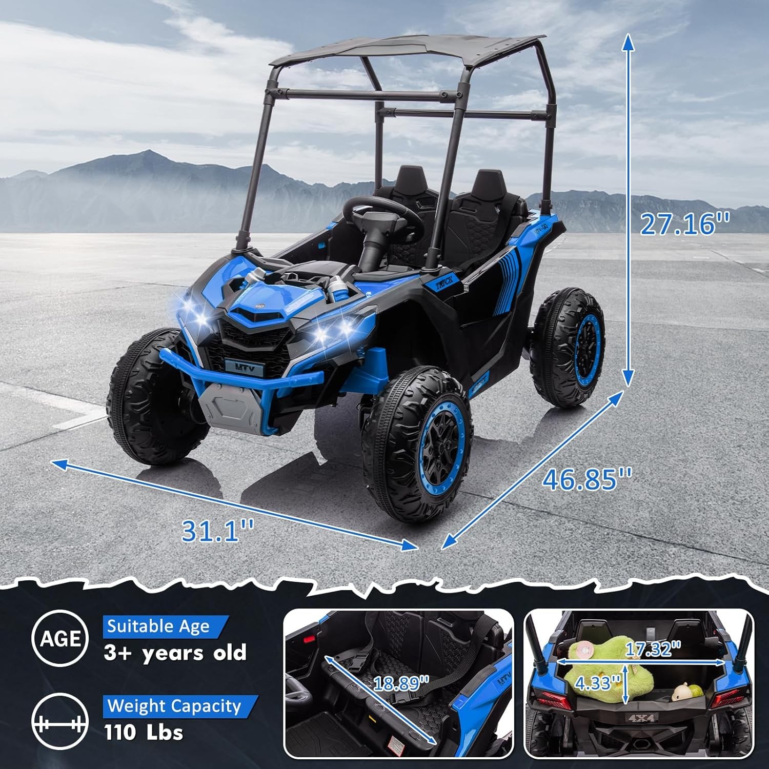 2 Seater Ride On Car Truck 24V Ride On Toys for Kids Electric Vehicle w/Remote