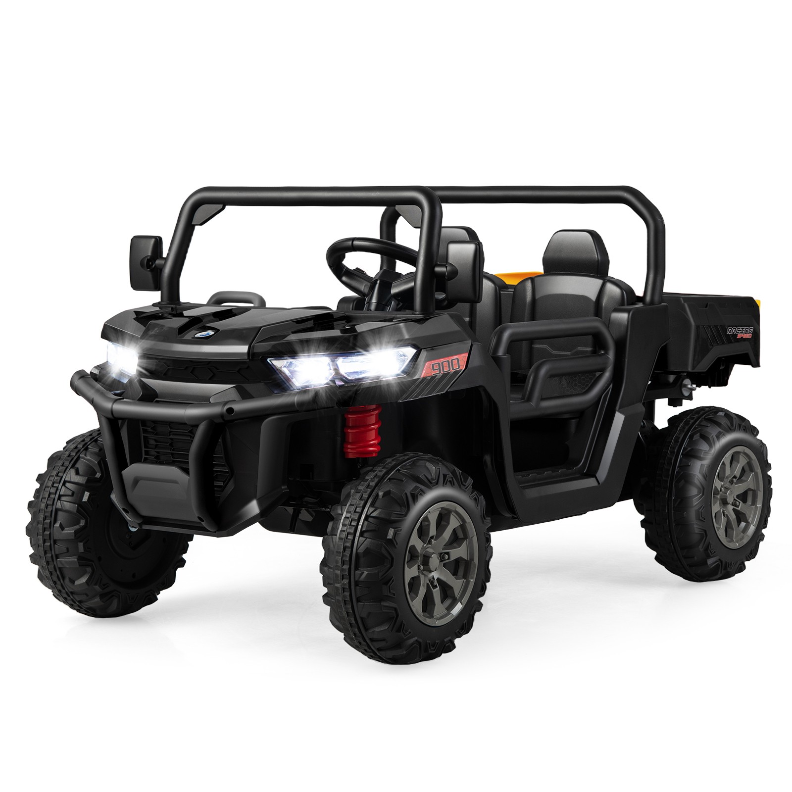 12V 2 Seater Ride On UTV Dump Truck Remote w/ Electric Dump Bed & Shovel Black