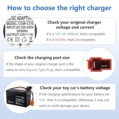 12V Battery Charger for Ride On Car Toy, Compatible with BMX X6, Kid TRAX GMC,