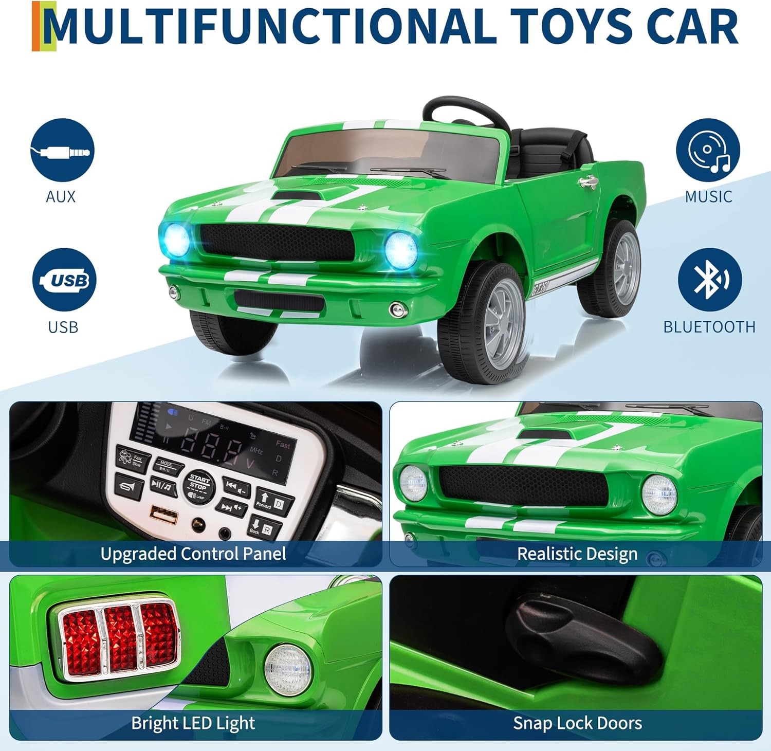 Kids Electric 24V Wheeler Car Ride on Toy Licensed Shelby GT350 with Remote LED
