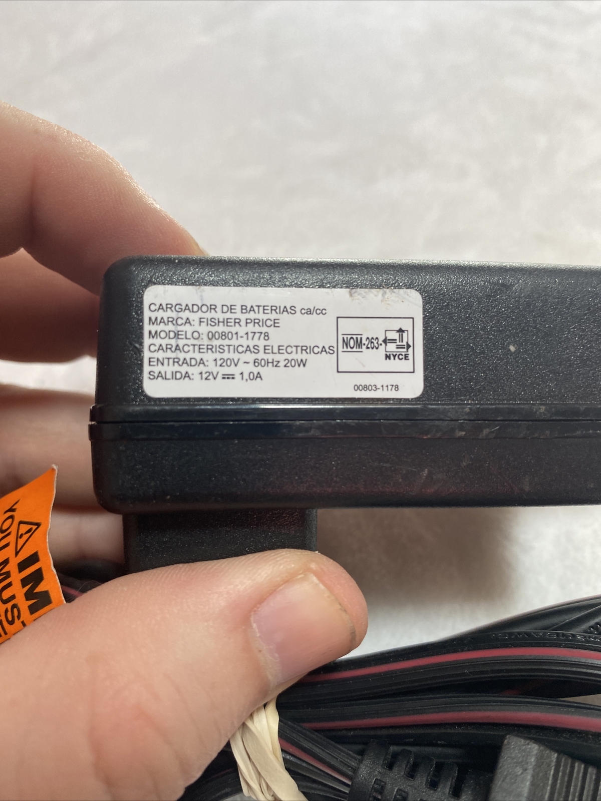 Fisher Price Power Wheels 00801-1778 Class 2 Battery Charger 12V 1.0A