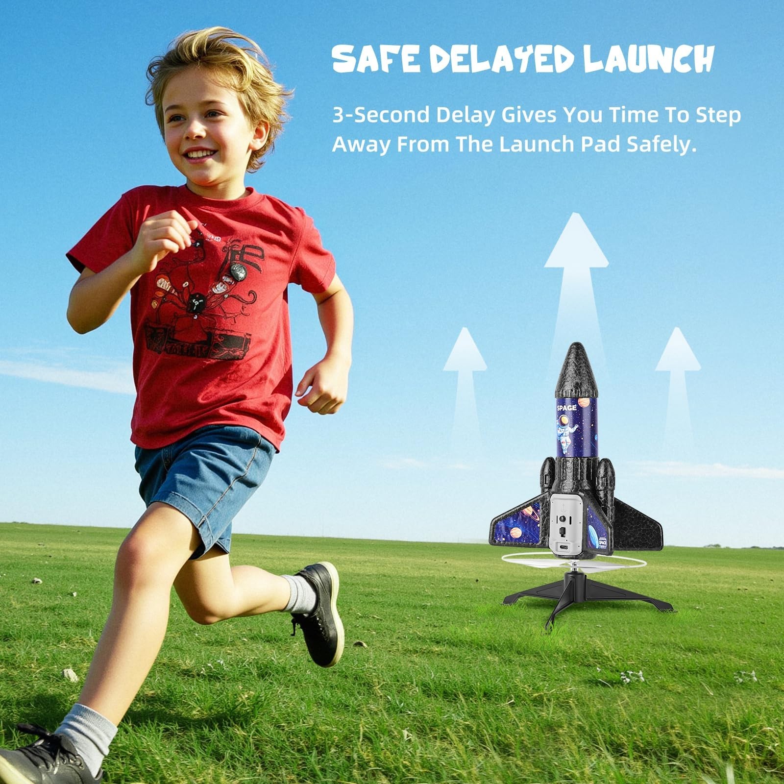 Auto-Launch Rocket Toy for Kids, 200ft Flight, Parachute, Outdoor Fun, Ages 5-13