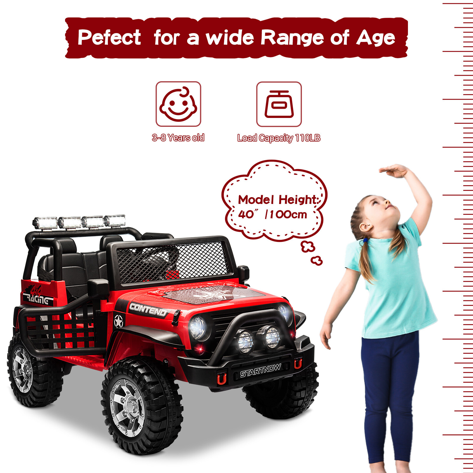 2 Seater Kids Ride On Truck Car 12V Battery Powered Electric Vehicle Present Red