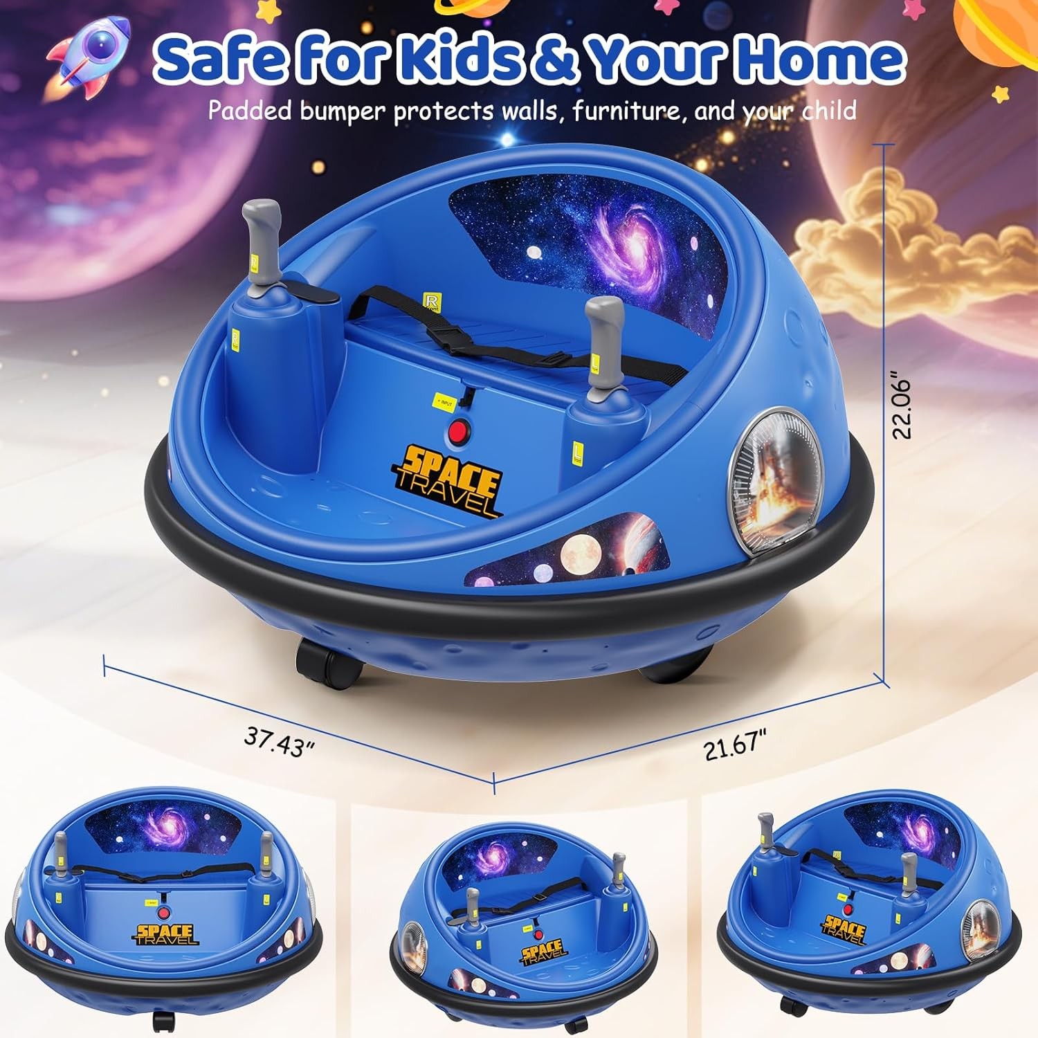 12V Electric Toddler Ride On Bumper Car Toy 360 Spin Remote Control LED Lights
