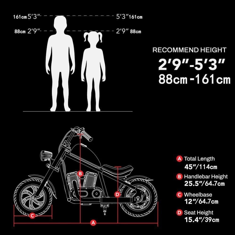 HYPER GOGO Challenger 12 Plus with APP 160W Kids Electric Motorbike 6 Years +