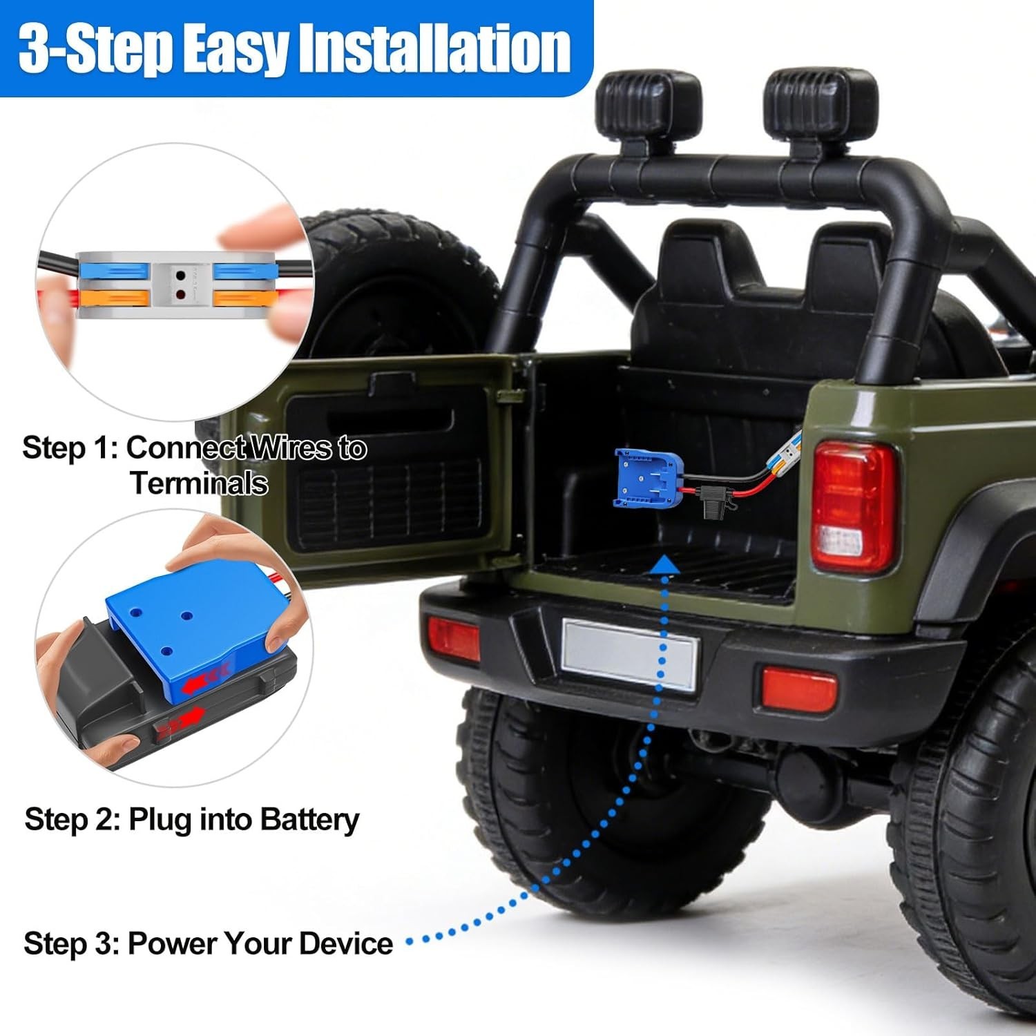 Power Wheels Battery Adapter for Kobalt 24V Max, 14 AWG with Fuse Protection
