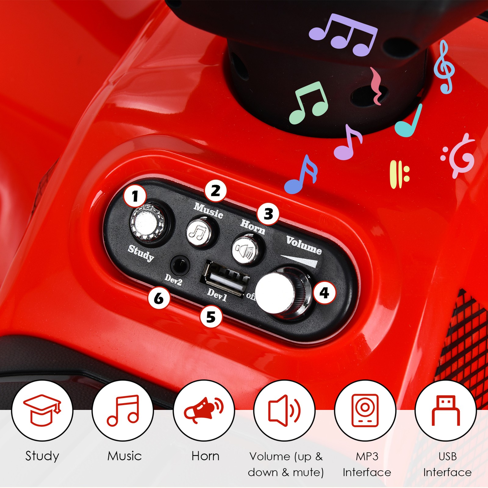 6V 4 Wheels ATV Quad Ride On Car Kids Ride-On Toy w/ Music Horn LED Light Red