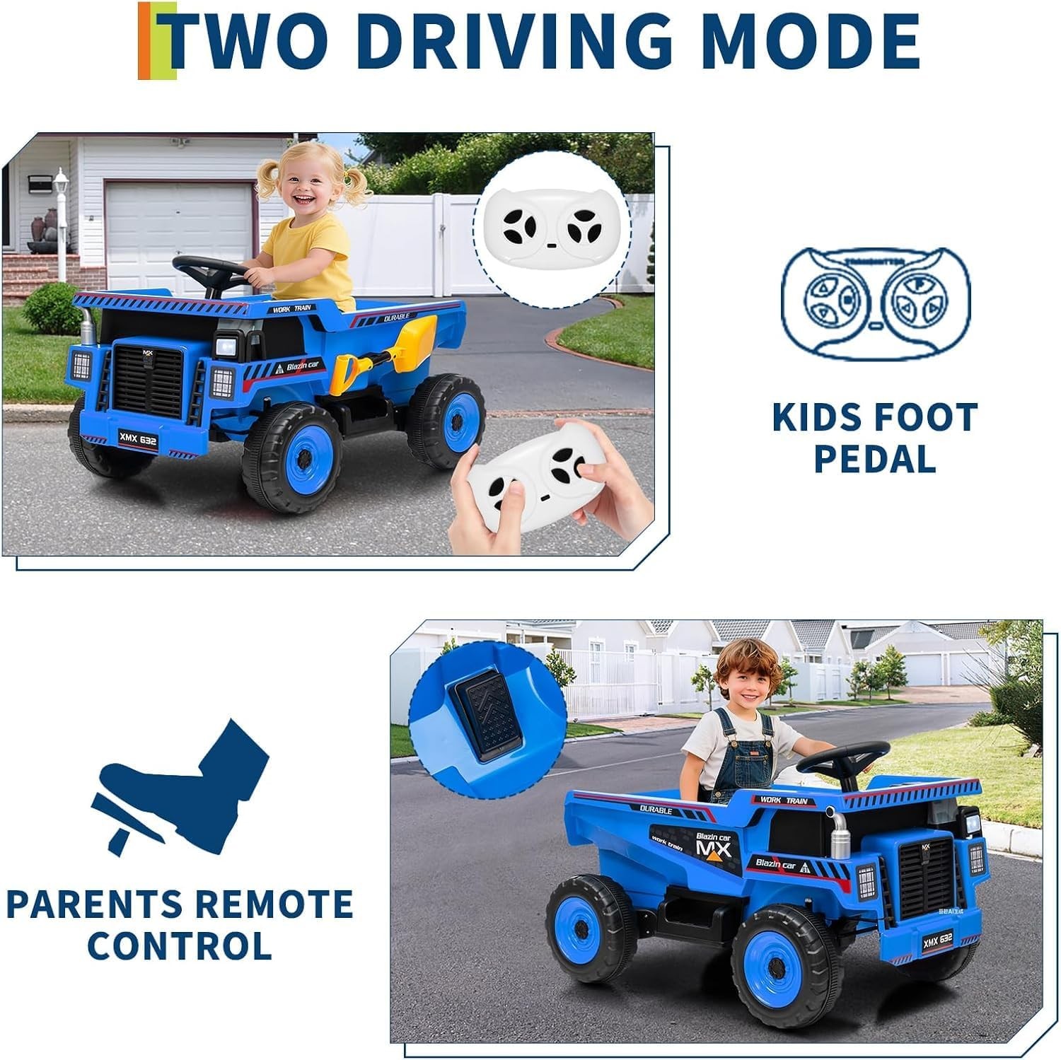 Electric Dump Truck with Remote, Bluetooth, Soft Start & Safety Belt for Kids