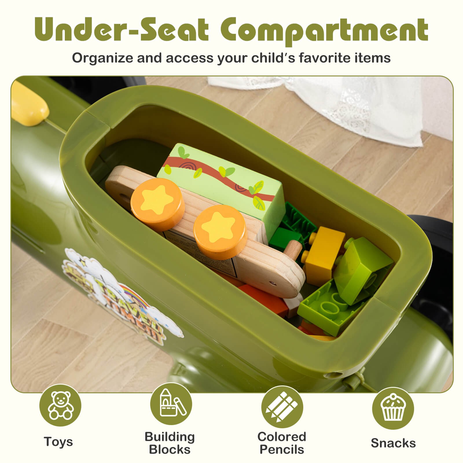 Ride on Push Car with Storage Compartment & Train Whistle Sound Button