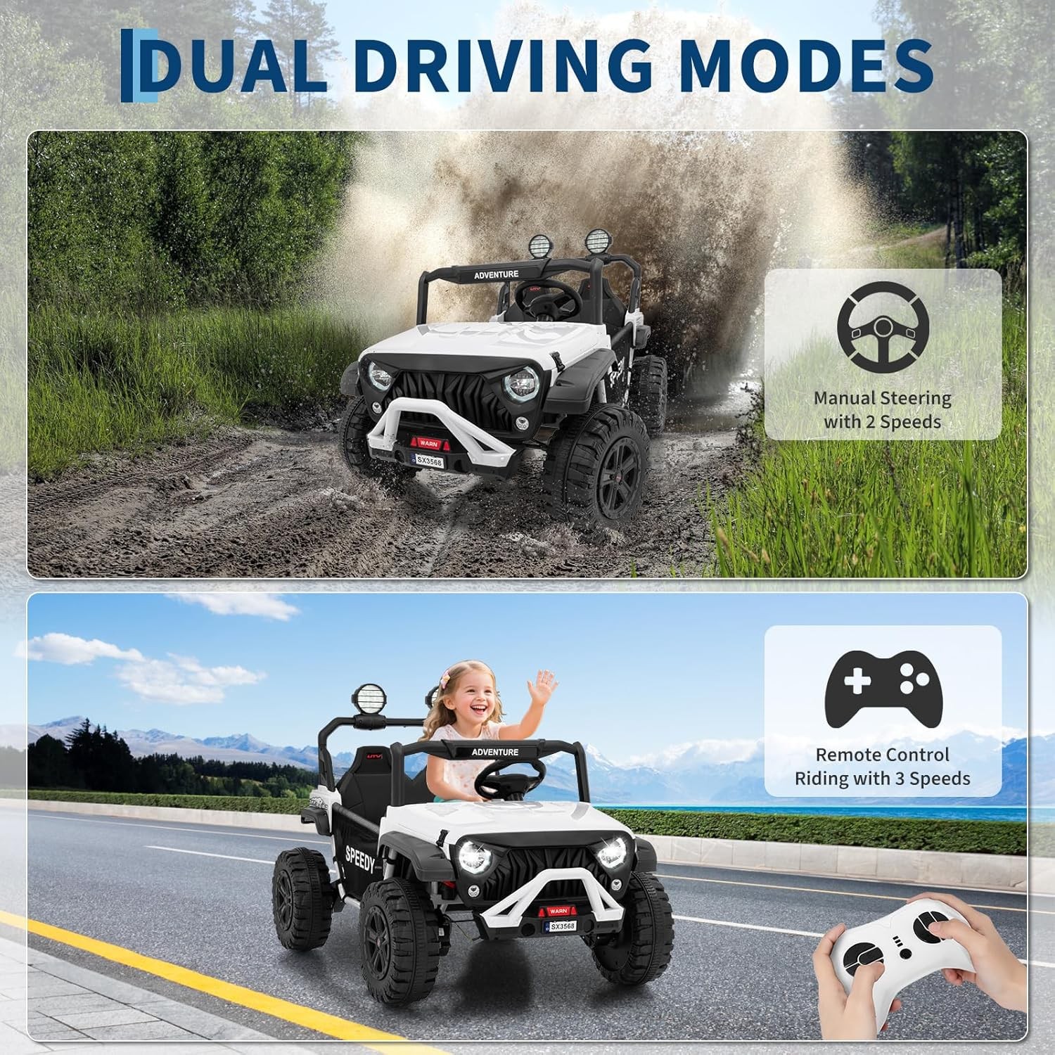 24V 2 Seats Ride On Car 4WD Electric Car Toys 4.97MPH for Kids with Remote