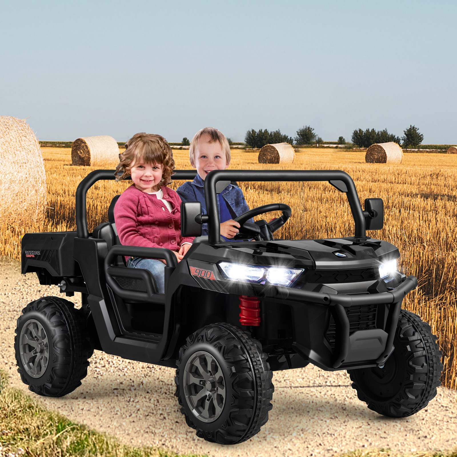 12V 2 Seater Ride On UTV Dump Truck Remote w/ Electric Dump Bed & Shovel Black