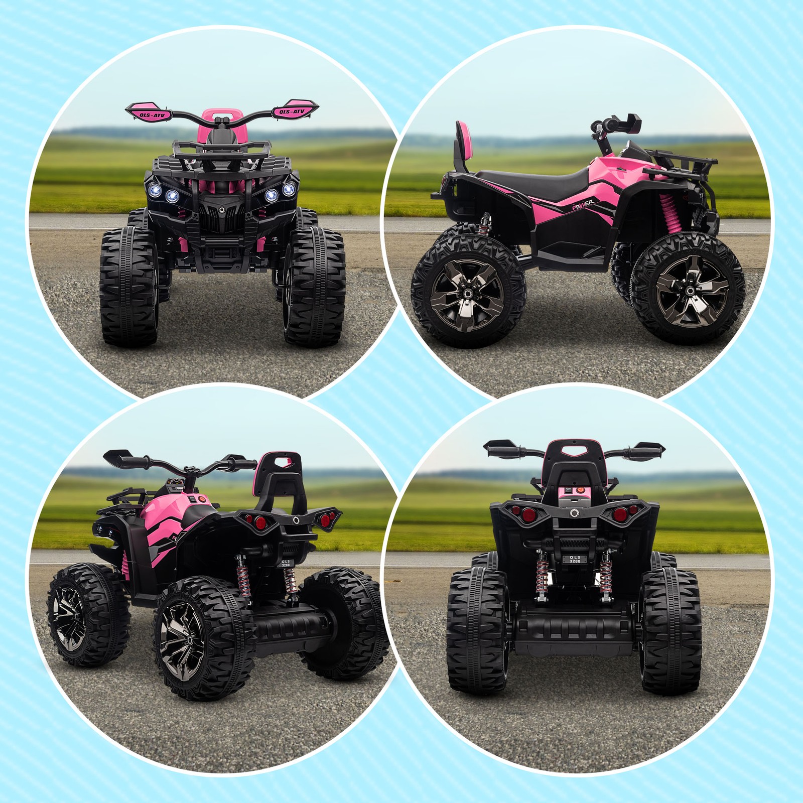 12V Kids ATV Quad Car Toy with Music & Headlights, Pink