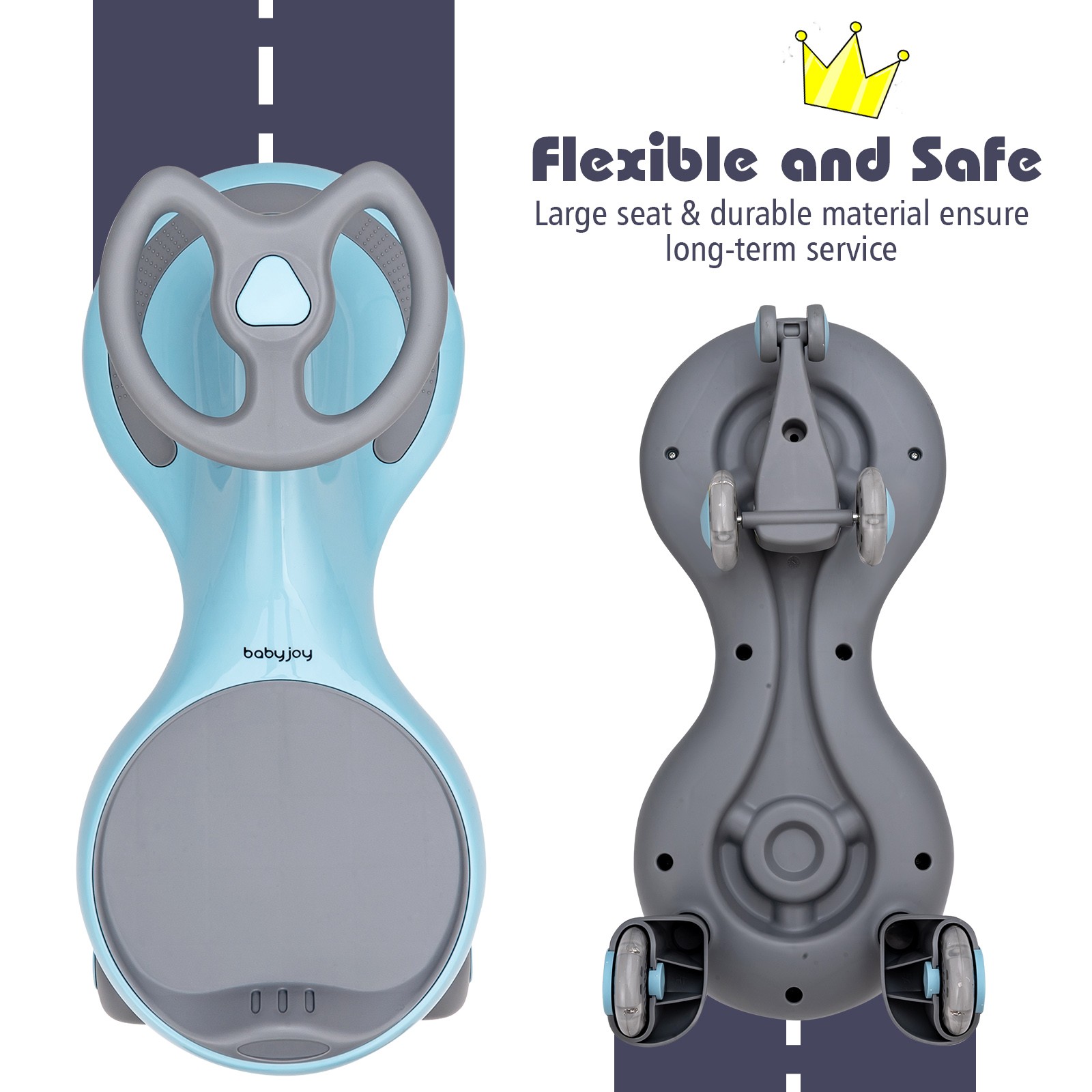 Babyjoy Wiggle Car Ride-on Toy w/ Flashing Wheels for Toddlers & Kids Blue