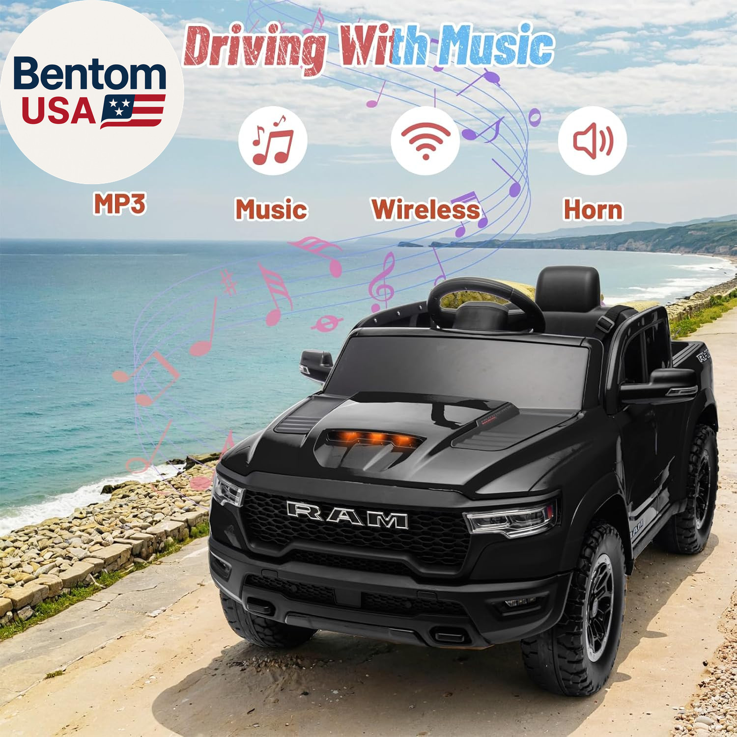 Licensed Ram 1500 Ride on Toys for Kids 4-8, Ride-On Electric Car for Kids with