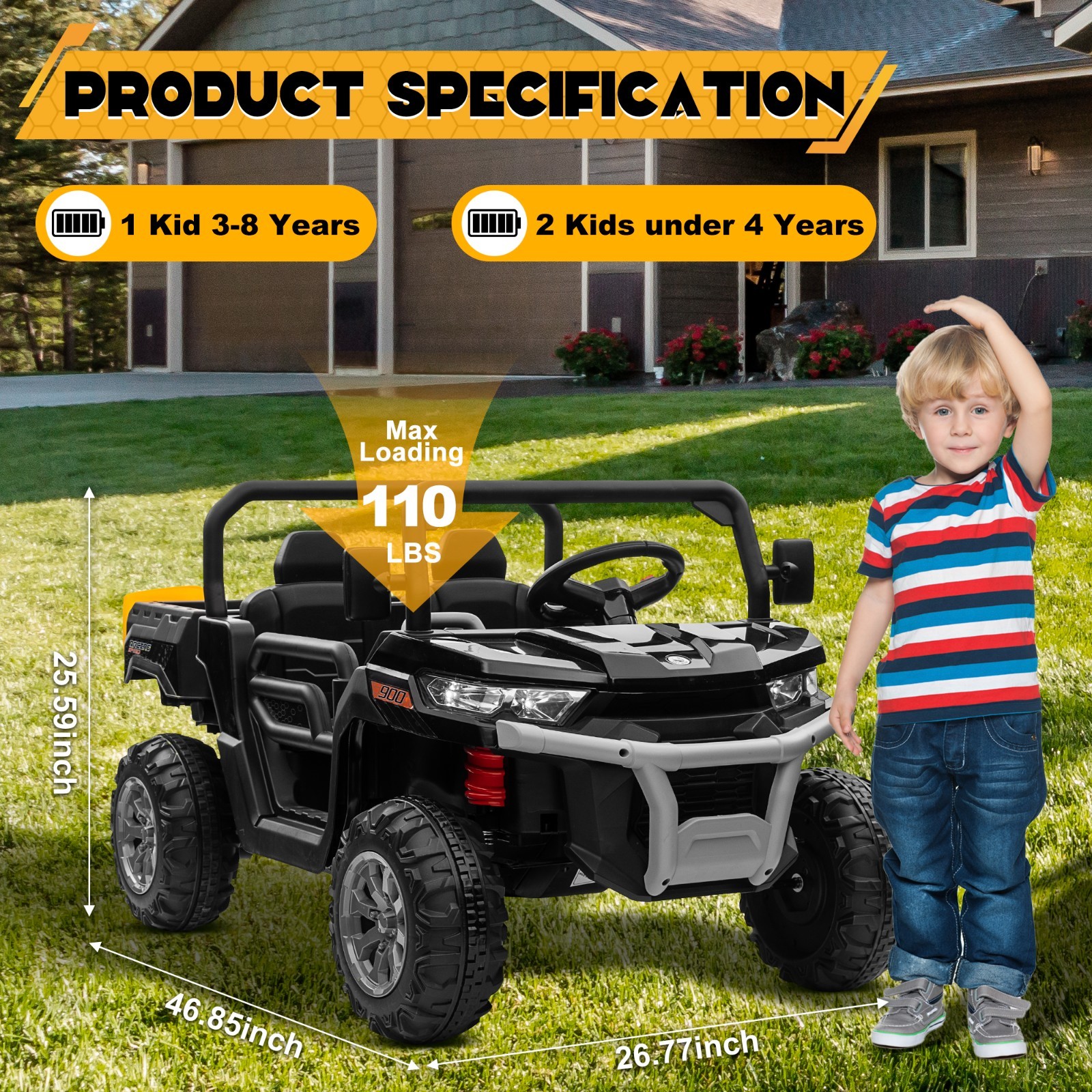 24V 4WD 2-Seat Kids Ride On Dump Truck Remote Trailer Shovel Bluetooth MP3 Black