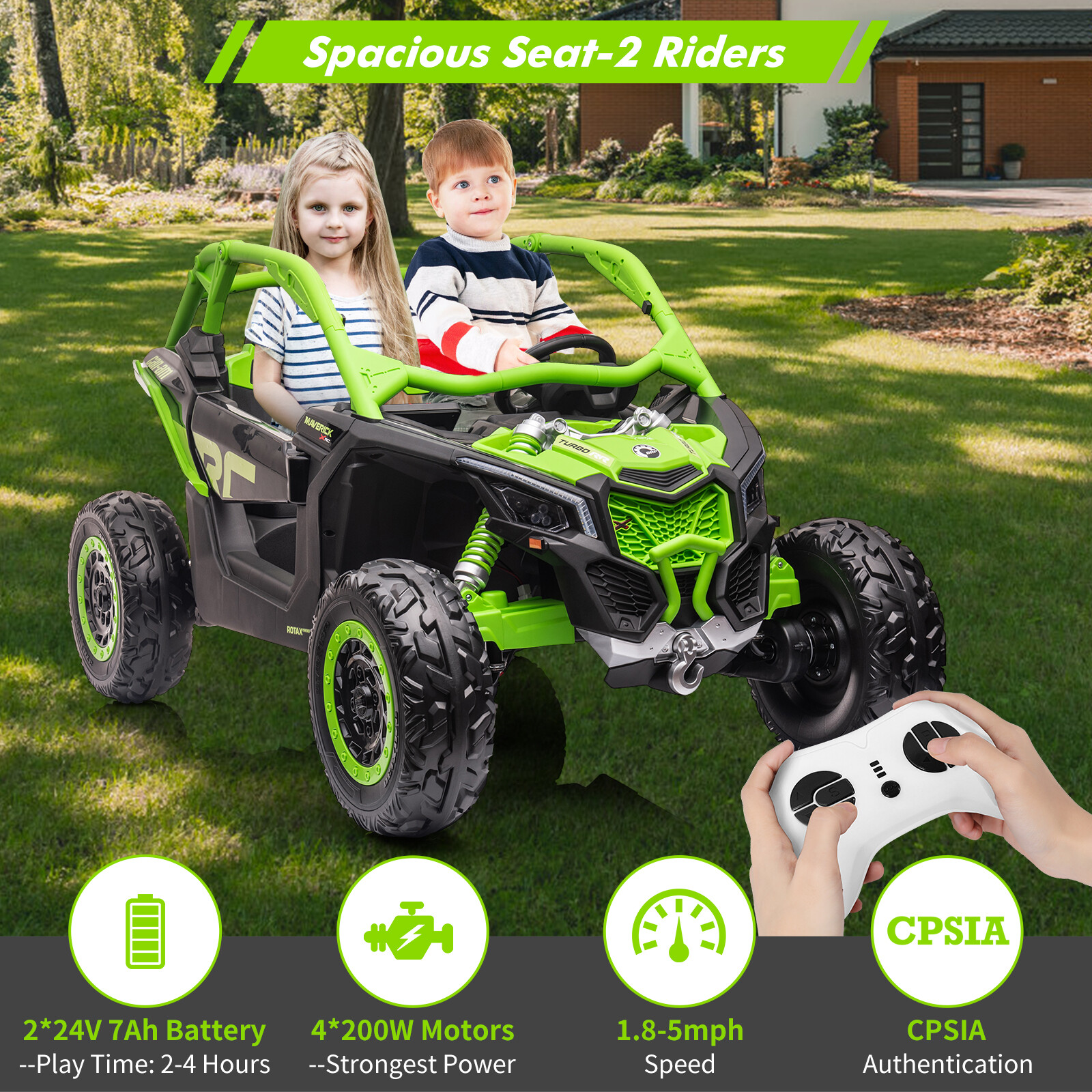 2 Seater Ride On UTV Car, Electric Off-Road Car, 4WD Kids Truck W/Remote Control