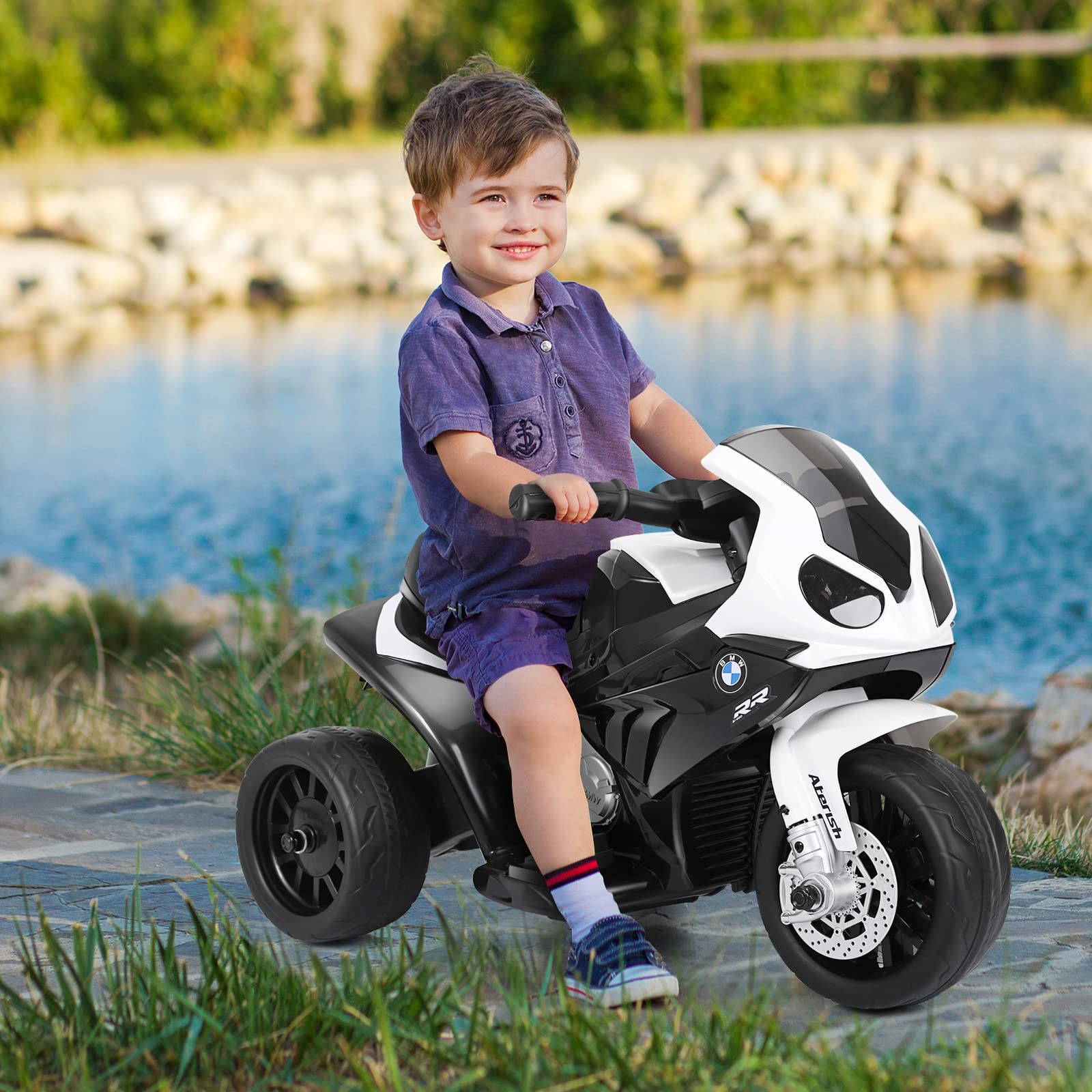 Kids Motorcycle Licensed BMW 6V Battery Ride On LED Lights Music Black