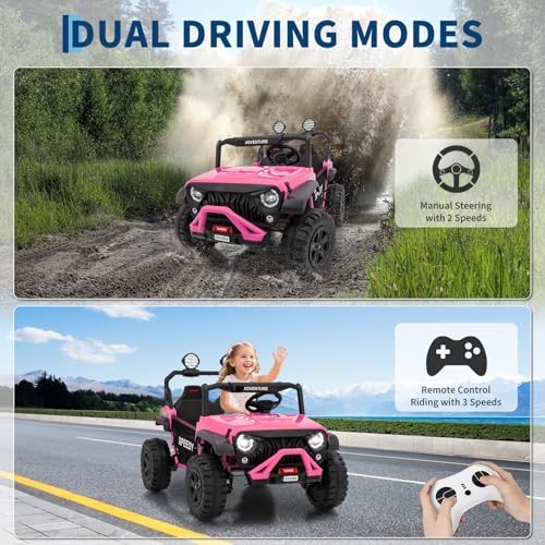 Pink 24V 4WD Pink Ride-On Car for Kids – Fast 4.97MPH Truck – 2 Seats