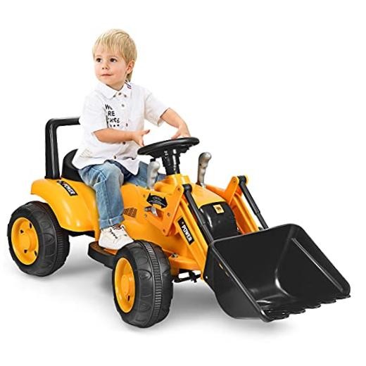 Ride on Car, Excavator Toy w/Front Loader, Horn, 6V Bulldozer, Ride on Car