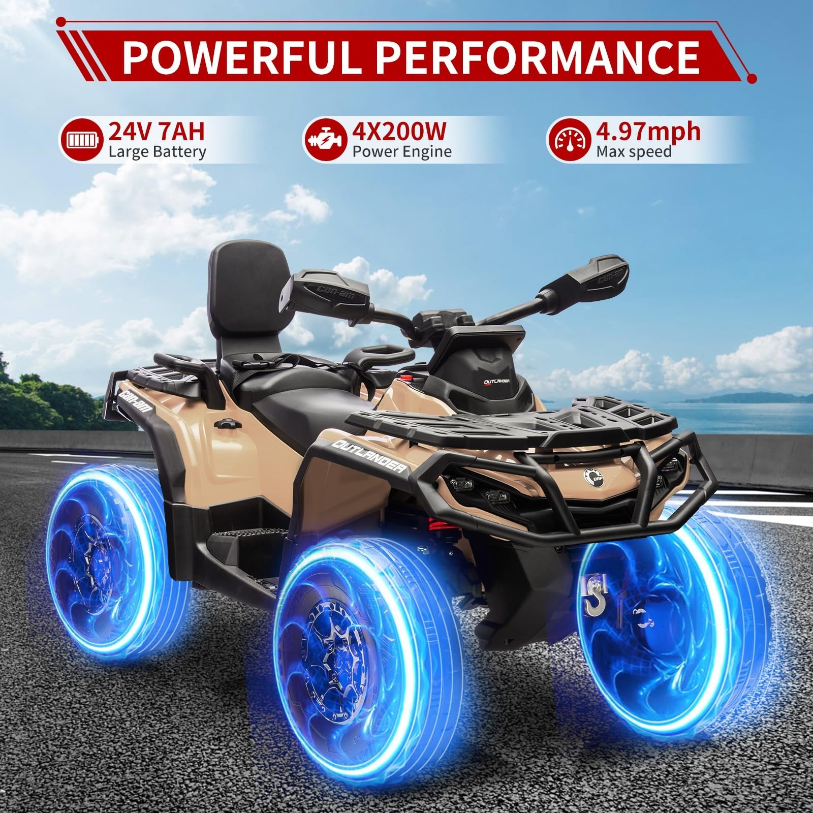 2 Seaters 24V Kids Ride On Car Toy Car Licensed Can-Am Electric ATV Leather Seat